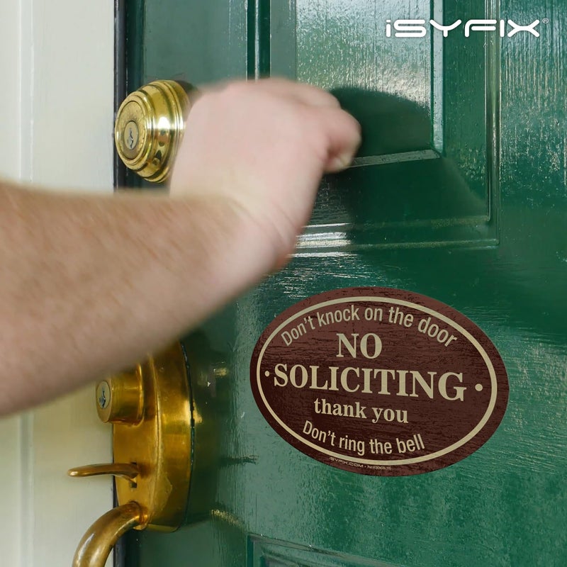 iSYFIX No Soliciting Sign Sticker for House, Home & Business - 4 Pack 7x4.6 inch - Premium Self-Adhesive Vinyl, Laminated for Ultimate UV, Weather, Scratch, Water and Fade Resistance, Indoor & Outdoor - Image 2